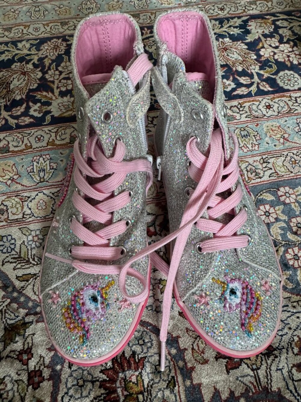 Girl glitter unicorn embroidery sneakers